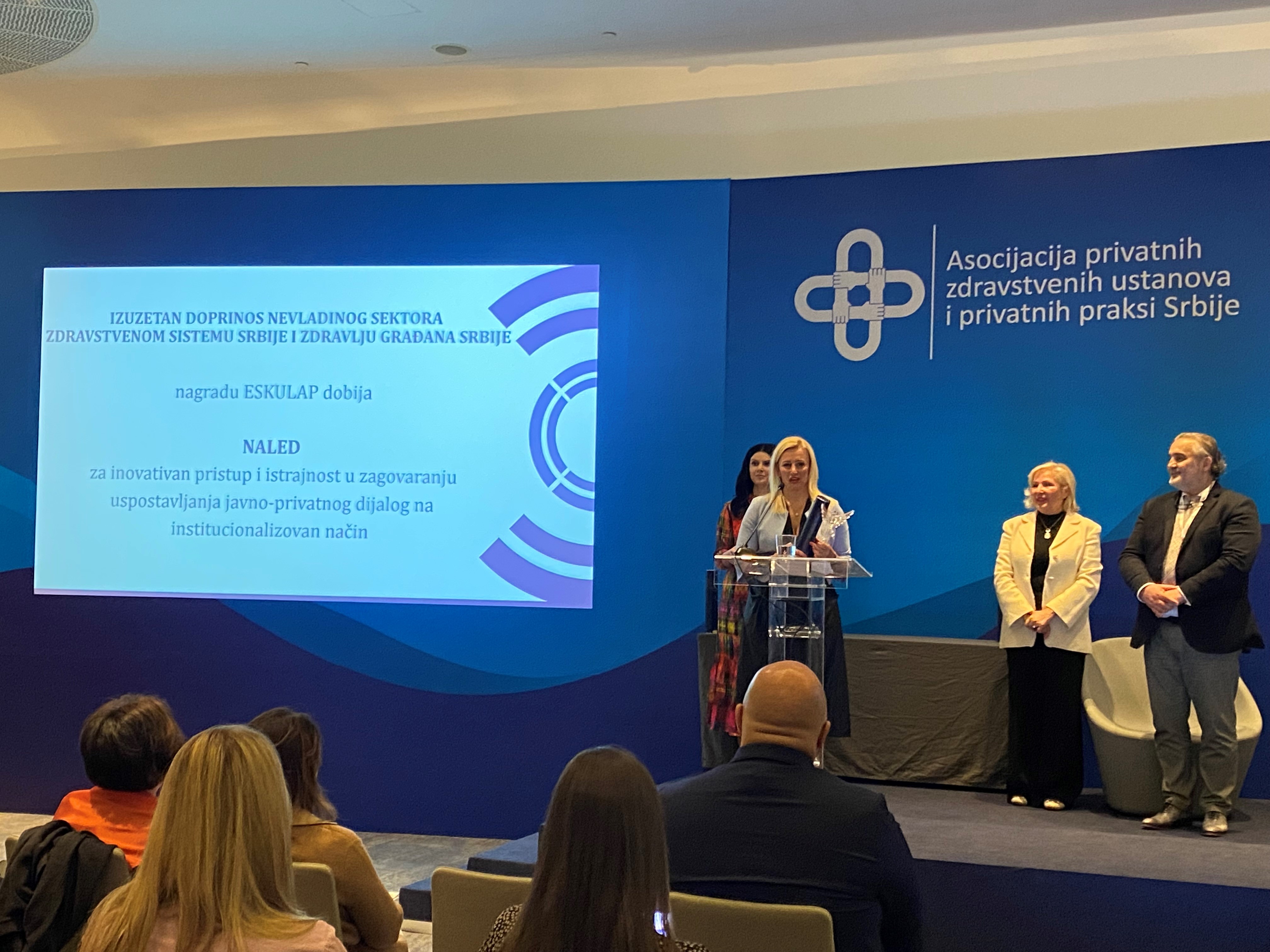 NALED receives ESCULAP award for outstanding contribution to the health system of Serbia